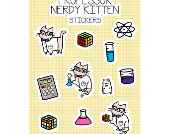 Kawaii Sticker Sheet Cute Cat Stickers Science Cat Science Stickers Nerdy Cat Science Gift Super Cute
