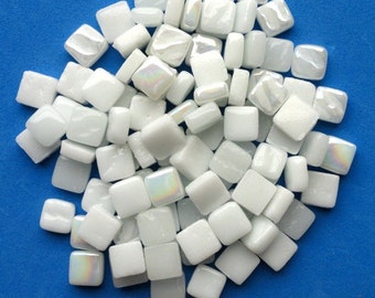 100 8mm White Mini SQUARES Recycled Glass Mosaic Tiles//Mosaic Supplies//Craft Supplies//Mosaic Pieces//Crafts