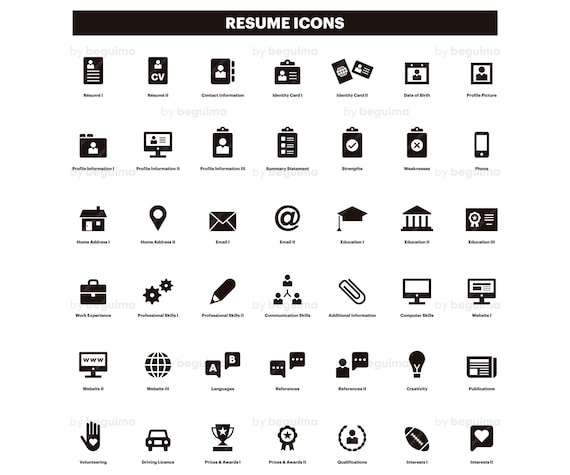 resume icons cv clip art curriculum clipart set of icons
