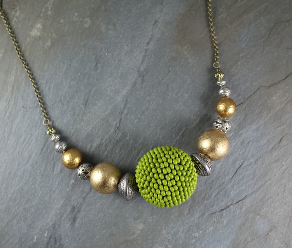 Boho Chic ~ Rustic Romantic ~ Large Hand Beaded Bead necklace ~ Artisan Handcrafted