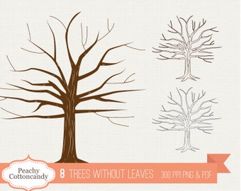 BUY 2 GET 1 FREE 8 Trees without leaves clip art - Bare Tree silhouette - Tree with no leaves clipart - Tree branches - Fingerprint tree
