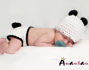 Panda ~ Handmade Crochet Baby Photography Prop for Newborn, Finished Item ~ Pick your own colour