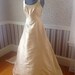Vintage Wedding Dress Prom Gown Pronovias 1990s Gold SILK Blend Sz 12-14 Inexpensive Modest Formal Alternative Wedding Bridesmaid Scoop Neck