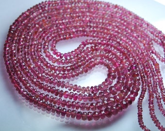 14 Inch-Super-FINEST- Pastel Pink Tourmaline Faceted Rondelles Large 3-4.5mm Large Size. Super Top Quality