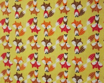Fox Mini Yellow Foxes Cotton Fabric Fat Quarter or Custon Listing