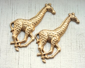 3 Vintage Large Brass Giraffe Stamping // Jewelry Supply // NOS