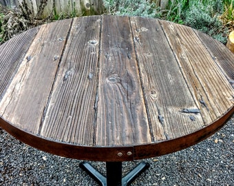 Barn wood / reclaimed redwood / metal edge table top only/ barrel top table / pub table / dinning / FREE shipping