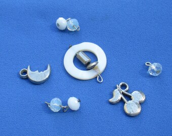 Lot Of Salvaged Metal Charms Mother Of Pearl Pendant Beaded Dangles