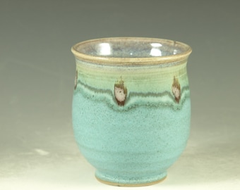 Green tea cup Yunomi in turquoise handmade wheel thrown stoneware teacup