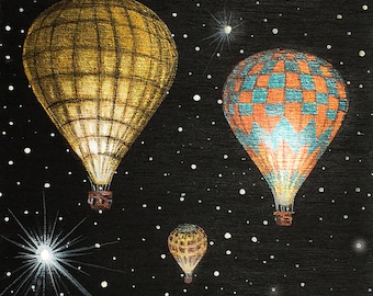 Hot air balloon #3 - miniature miniature limited edition print mounted on wood