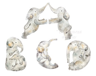 Baby Elephant Decor, Watercolor Elephants, Alphabet Nursery Letters, Elephant Nursery Art, Nursery Elephant Print, grey