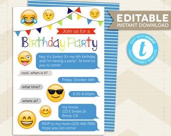 emoji invitations instant download, emoji birthday invitation, emoji party, boy emoji invitations, printable invitation, instant download