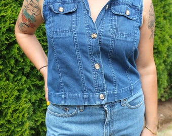 Vintage Cropped Denim Vest Top