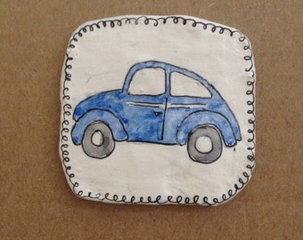 Handmade paper mache car brooch