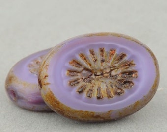 Oval Beads - Czech Glass Beads - Purple Czech Beads - Oval with Starburst, Purple Silk with Picasso Beads - 14x10 mm Beads, 5 or 15 Beads