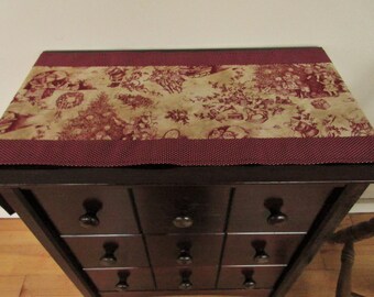 Christmas Table Runner, Handmade Holiday Table Runner, Toile Table Topper, 42" Cotton Table Runner, Two Layers, Maroon/Burgundy Table Decor