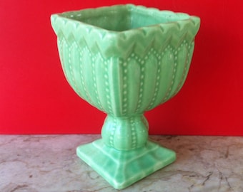 Add Vintage Glamour to Your Room, Mid Century Modern Vase, Glossy Green Glaze, Art Pottery Vase, RARE, Inarco Pedestal Vase, Rare and Old
