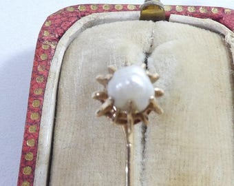 Antique 18ct Gold Stick Tie Gravat Lapel Pin Large Baroque Pearl French Eagles head