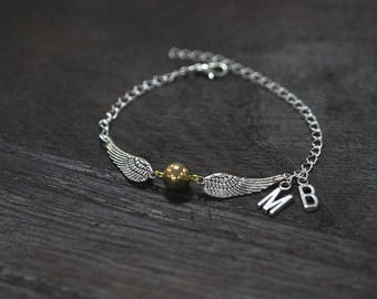Golden Ball bracelet Gold Ball-Wings Charms quidditch bracelet personalized bracelet, monogram bracelet C504B