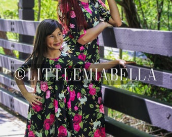 Black floral dress, mommy and me, mother daughter, matching outfits, matching dresses, summer dresses, maxi dresses, floral dresses,matching