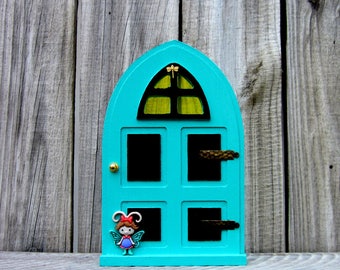 Fairy Door, Indoor Fairy Door, Turquoise, Black, Pretend Play, Childs Gift, Fairy, Magical Portal, Painted Wood, Miniature Door, Fairy Play