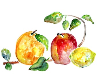 Apple Print. kitchen decor. watercolor. kitchen art. Kitchen Painting. 11x14 or 8x10, kitchen wall art. fruit painting