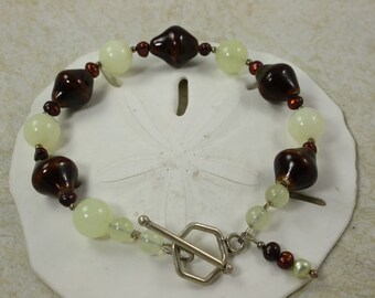 SALE Bracelet Lampwork and Carnelian Beads