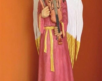 Wooden Angel Wood Carved Angel Angel Statue Angel Figurine Christmas Angel