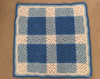 Crocheted Afghan - Blue Buffalo Check