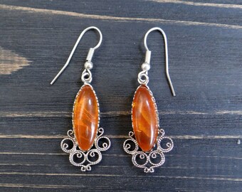 Vintage earrings boho earrings celtic earrings celtic jewelry boho jewelry russian vintage jewelry silver plated gift/for/mom amber earrings