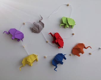 Baby elephant in multicolored origami Garland
