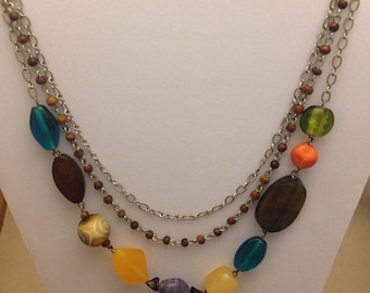 Vintage Multicolor Three-Strand Necklace