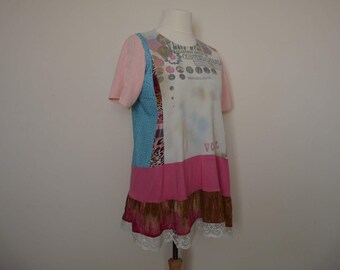 Plus size tunic top upcycled plus size clothing womens bohemian clothing upcycled hippie clothes plus size boho tunic shabby chic clothing