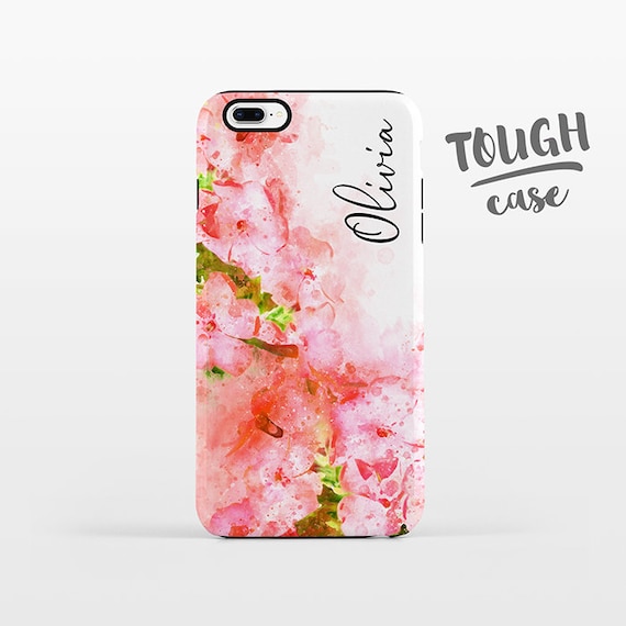 Watercolor Floral NAME Personalized iPhone Case Custom iPhone X Case iPhone 8 Case iPhone 7 Plus Case iPhone 6 Plus iPhone 6S Coral Flowers