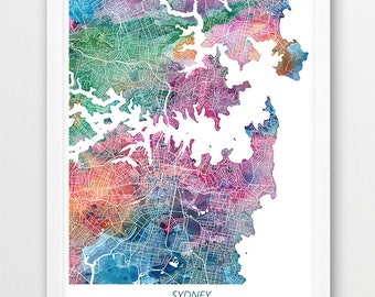 sydney map print sydney australia poster print sydney urban street map print watercolor