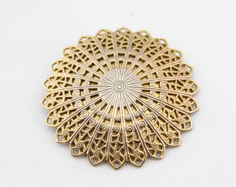 Vintage LIEBA USA Signed Bronze Tone Filigree Metal Scarf Clip Circle Clasp Costume Jewelry