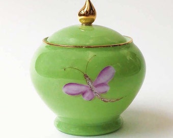Green Limoges porcelain sugar bowl