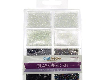Loose Glass Beads Kit, Black and White, 45-gram