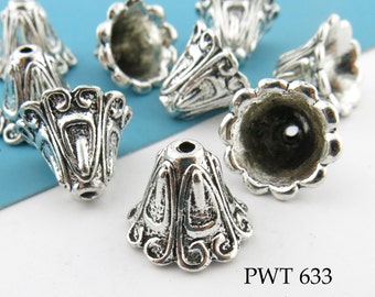 12mm Large Pewter Fluted Cone Bead Caps Antique Silver (PWT 633) 6pcs BlueEchoBeads
