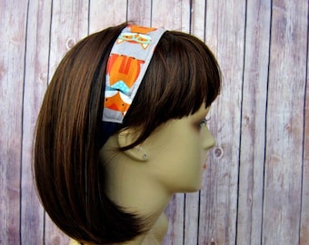 Reversible Headband - Headband for Women - Adult Headband - Womens Headband - Handmade Fabric Headband - Foxes on Gray