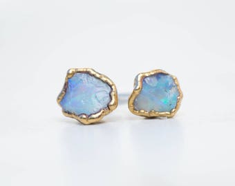 Raw Opal Earrings, Statement Jewelry, Opal Stud Earrings, Opal Studs, Gemstone Earrings, Australian Opal Earrings, Raw Crystal Earrings