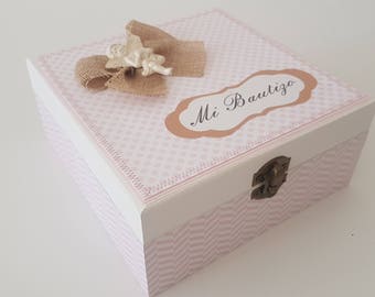 Mini Photo album + wooden box/christening/girl/handmade/Small photo album + wooden box/Christening/girl/hand made.