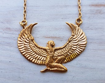 Gold Isis Necklace - Small - Egyptian Goddess - Isis Collection - Ancient Egyptian Artifact - Feather Tribe