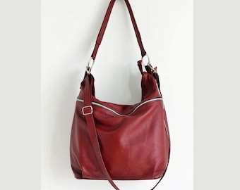 Burgundy Leather Hobo Bag, Crossbody Bag - Everyday Leather, Shoulder Bag,Ready To Ship,Big Hobo Bag