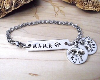 Mama Bear Jewelry, Mama Bear Bracelet, Bear Charm Bracelet, Mommy Jewelry, Stainless Steel Bracelet, 1+ discs Custom Jewelry, Custom Gift