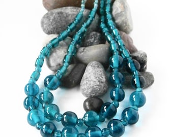 Double Strand Necklace - Mixed Beads - Repurposed - Blue Glass Necklace