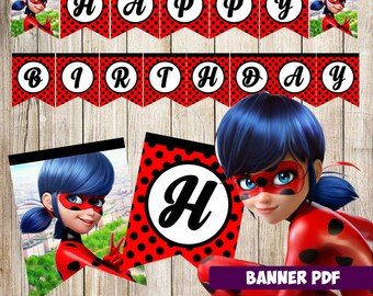Miraculous ladybug Banner, instant download, miraculous ladybug banner, miraculous ladybug printable