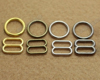 Lots 200set metal bra Lingerie Adjustment strap slides and rings Rectangular Figure 8 shape with 0 shape