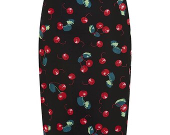 Retro Vintage Style Cherry Print Pencil Skirt Pin Up Rockabilly