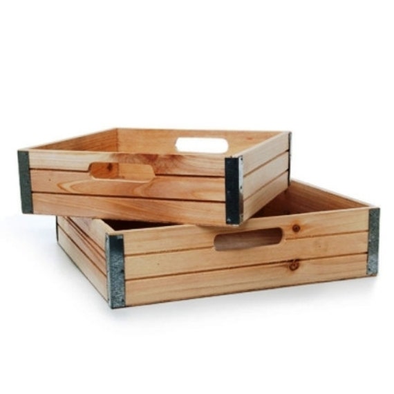 Wooden Hamper Crates Set of 2 Gift Baskets / Boxes 35 x 35
